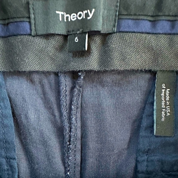 Women’s Dress Pants THEORY Navy Blue Silky Linen Regular Fit Ankle Cropped Pants - Picture 4 of 5